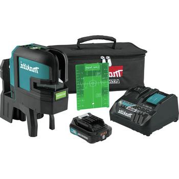 旋转激光器| Makita SK106GDNAX 12V max CXT锂离子无绳自流平交叉线/4点绿光激光套件(2 Ah)